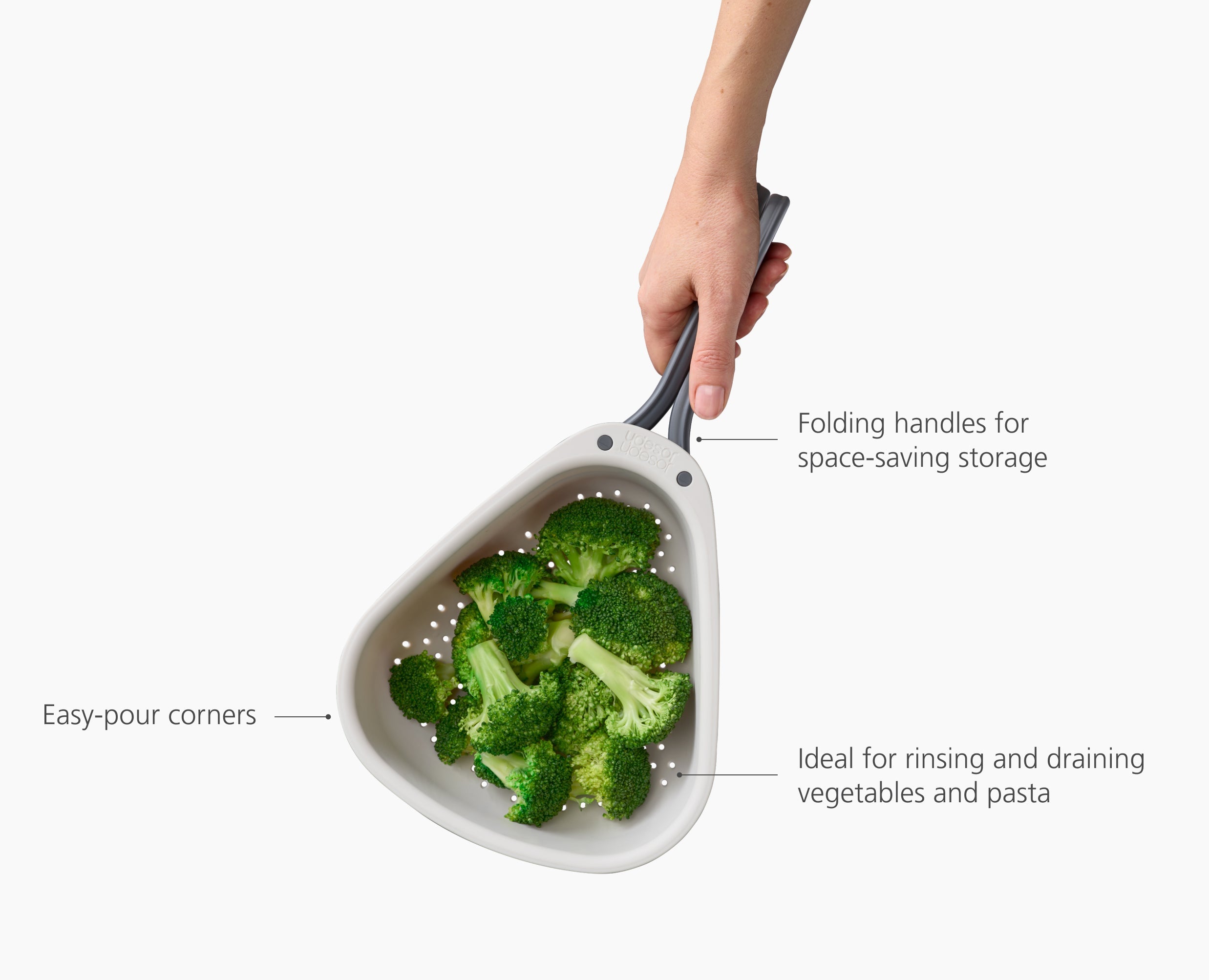 Droplet Large White Colander with Folding Handle - Image 6