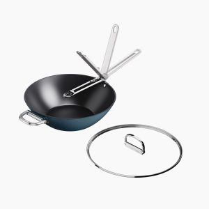 Space Folding Handle Ceramic Non-stick 12.5 Blue Wok & Lid