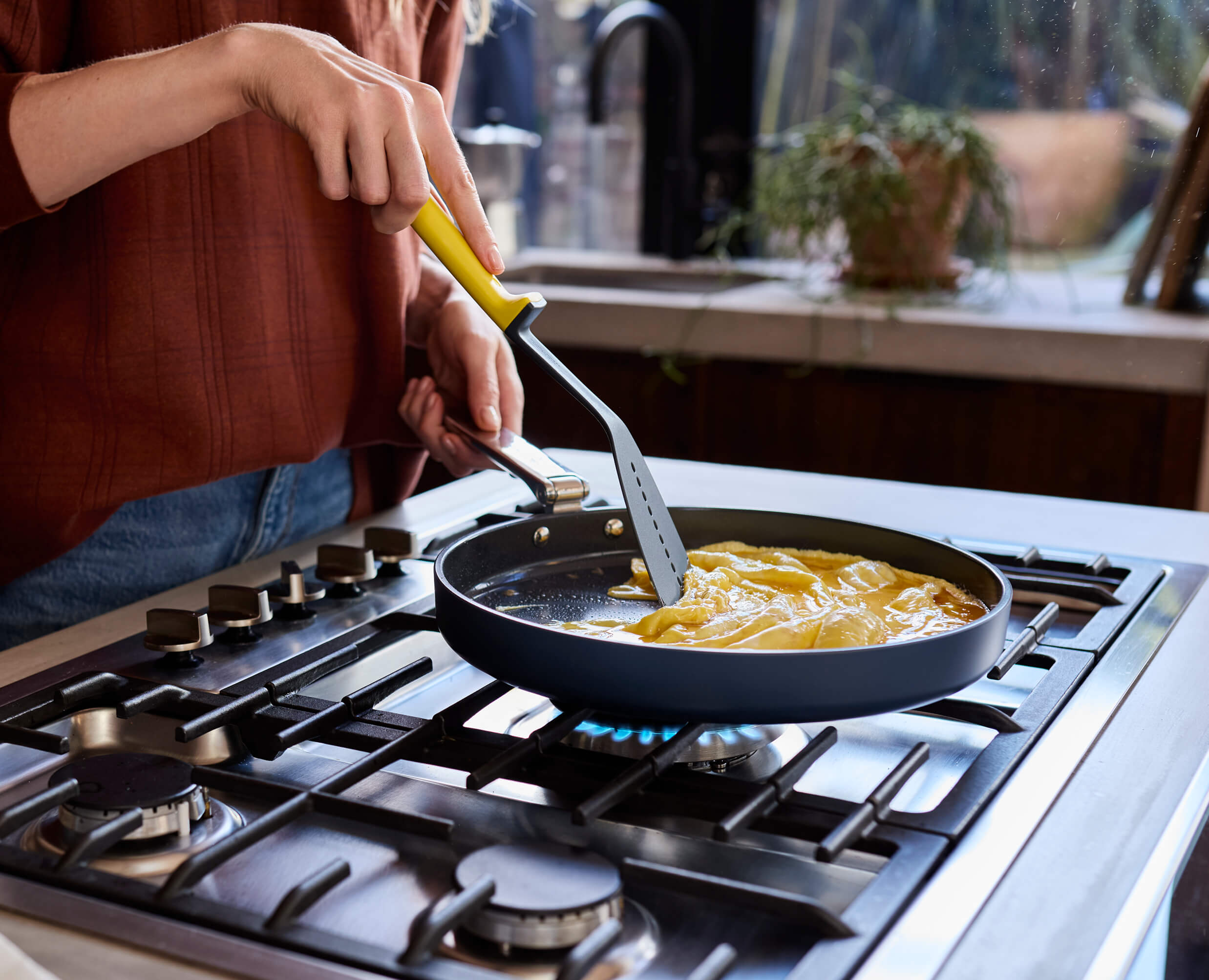 Space Folding Handle Non-Stick 12 Blue Shallow Frying Pan - Image 2