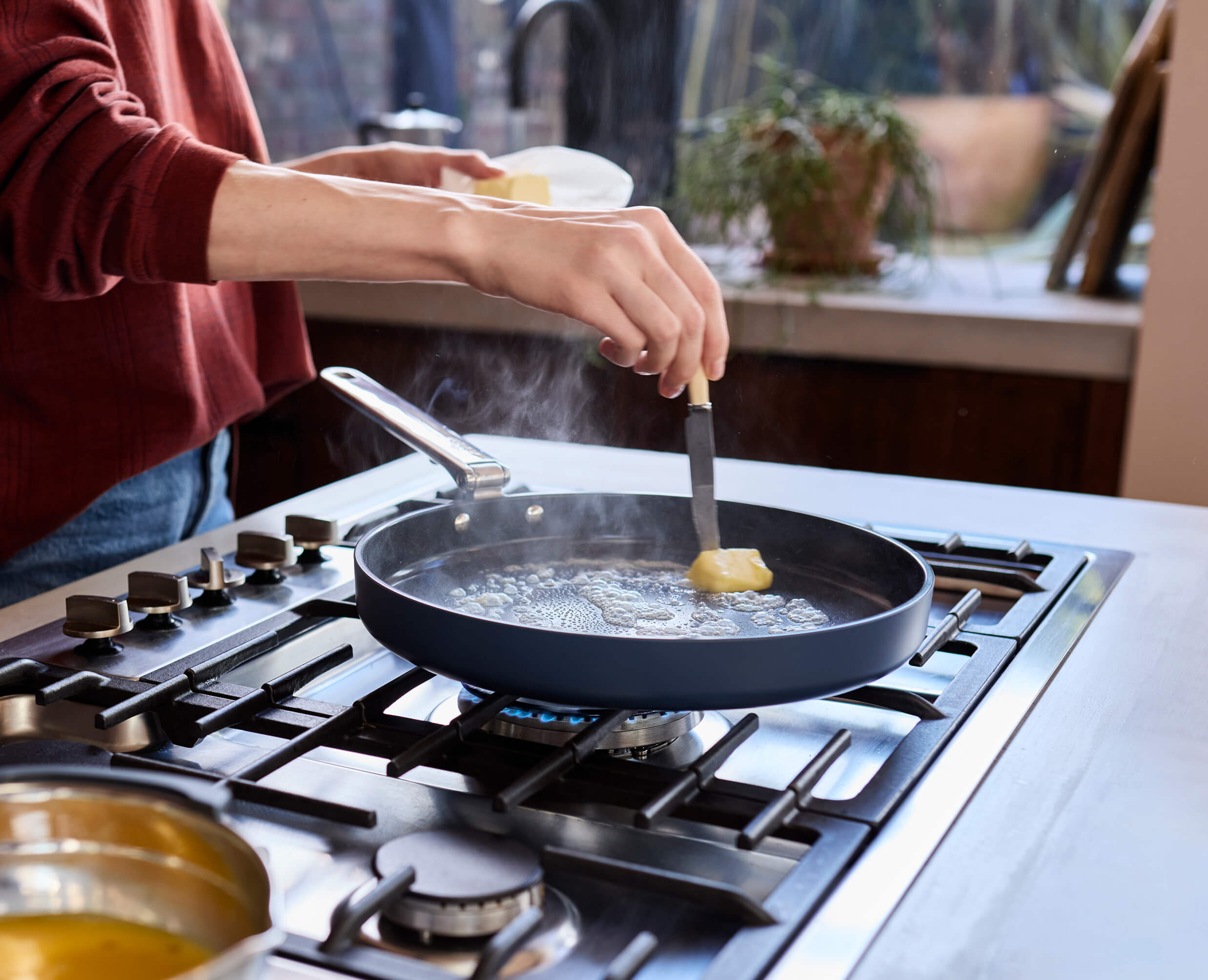Space Folding Handle Non-Stick 12 Blue Shallow Frying Pan - Image 4