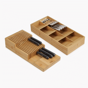 2-piece DrawerStore  Bamboo Large Cutlery & Knife Organizer Set