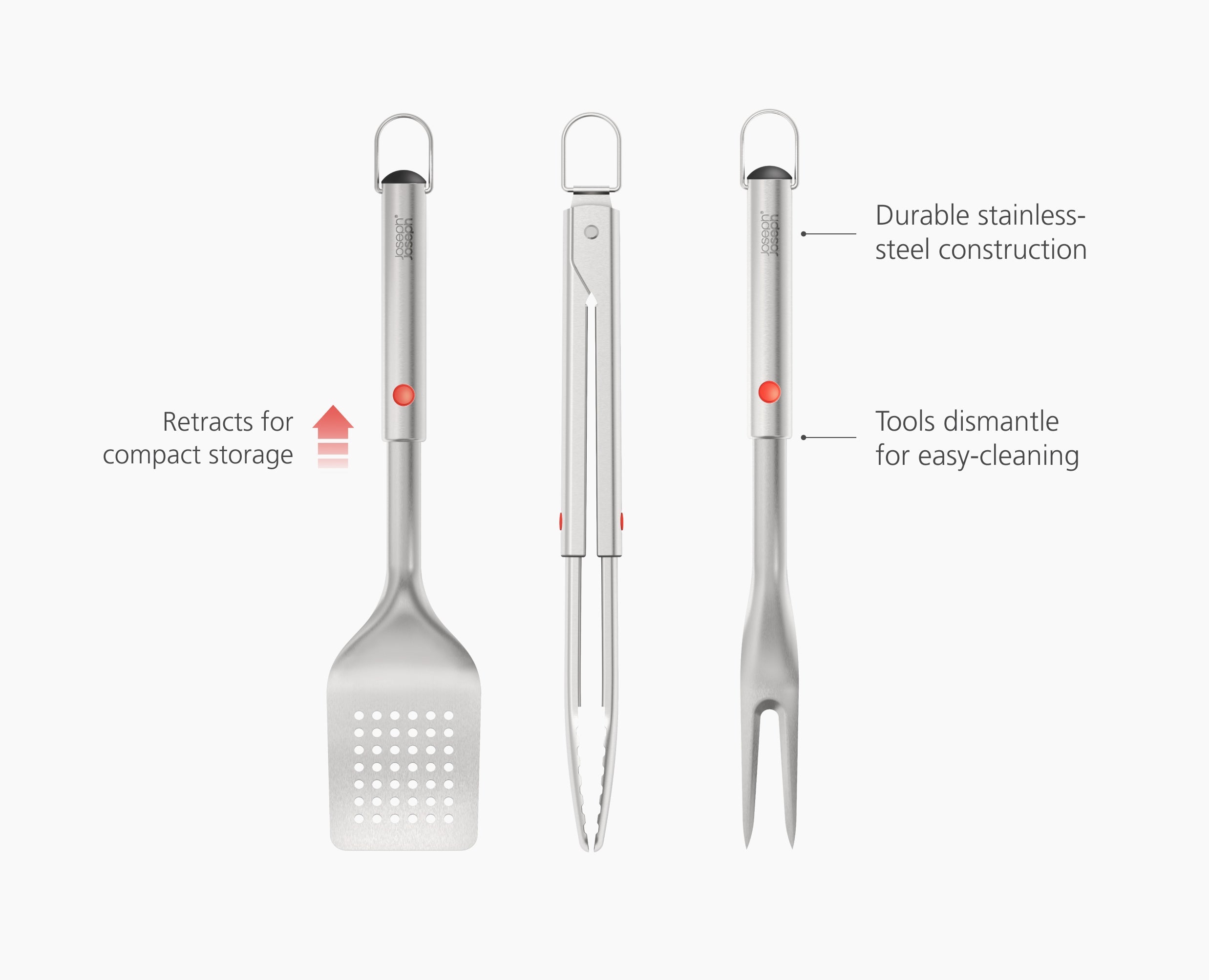 GrillOut 3-Piece Stainless-Steel BBQ Turner. Tongs & Fork Set - Image 6