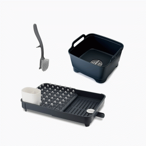 3-piece Gray Drainer. Washing-up Bowl & Brush Set