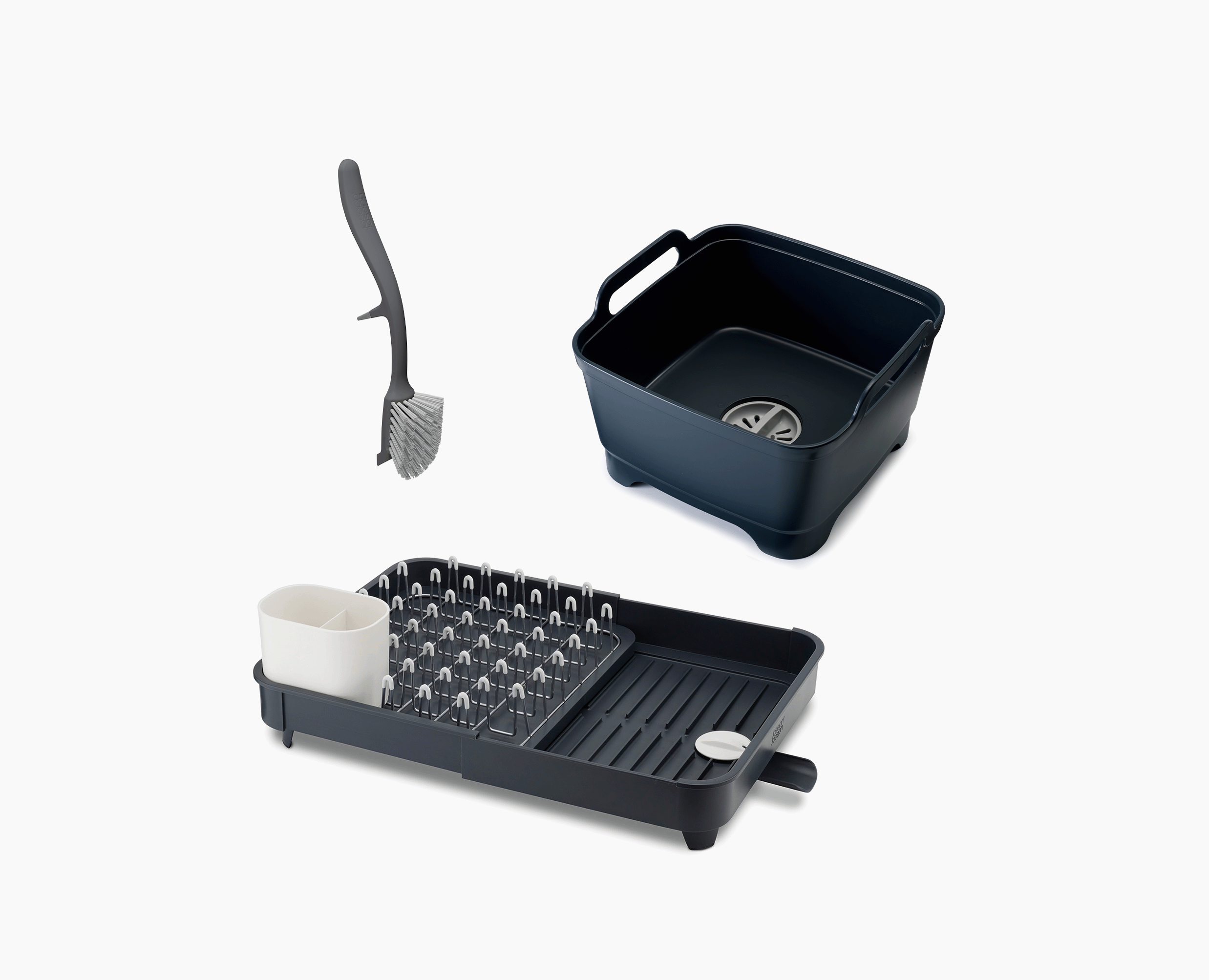 3-piece Gray Drainer. Washing-up Bowl & Brush Set