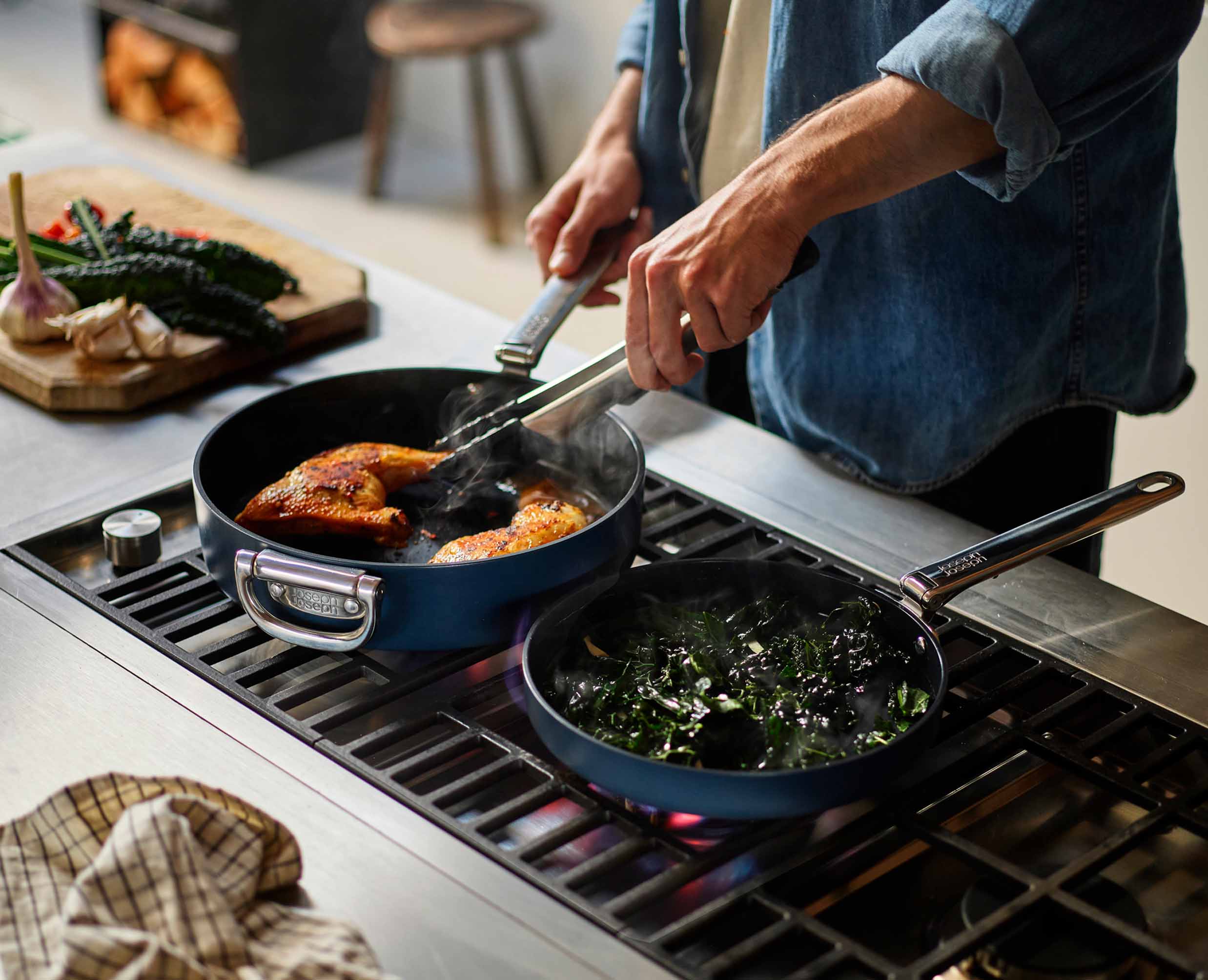Space Folding Handle Ceramic Non-stick 8 Blue Frying Pan - Image 3
