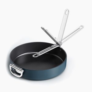 Space Folding Handle Ceramic Non-stick 4.4 Qt. Blue Saut?? Pan