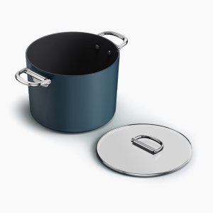 Space Folding Handle Ceramic Non-stick 8.5 Qt. Blue Stock Pot & Lid