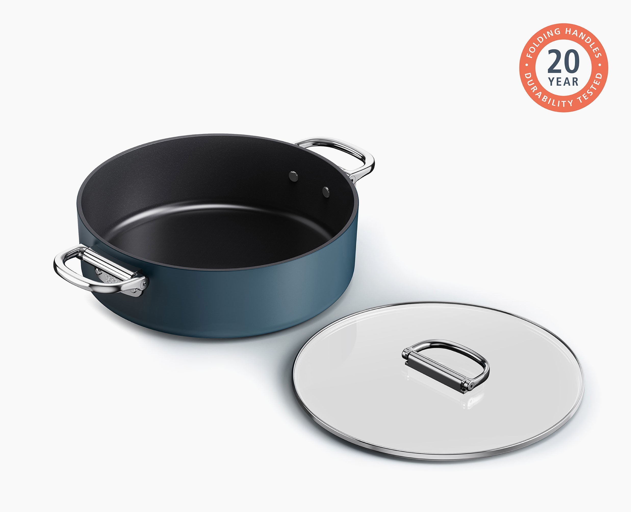 Space Folding Handle Ceramic Non-stick 5 Qt. Blue Shallow Casserole Pan & Lid - Image 5