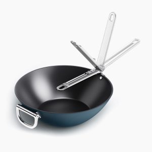 Space Folding Handle Ceramic Non-stick 12.5 Blue Wok