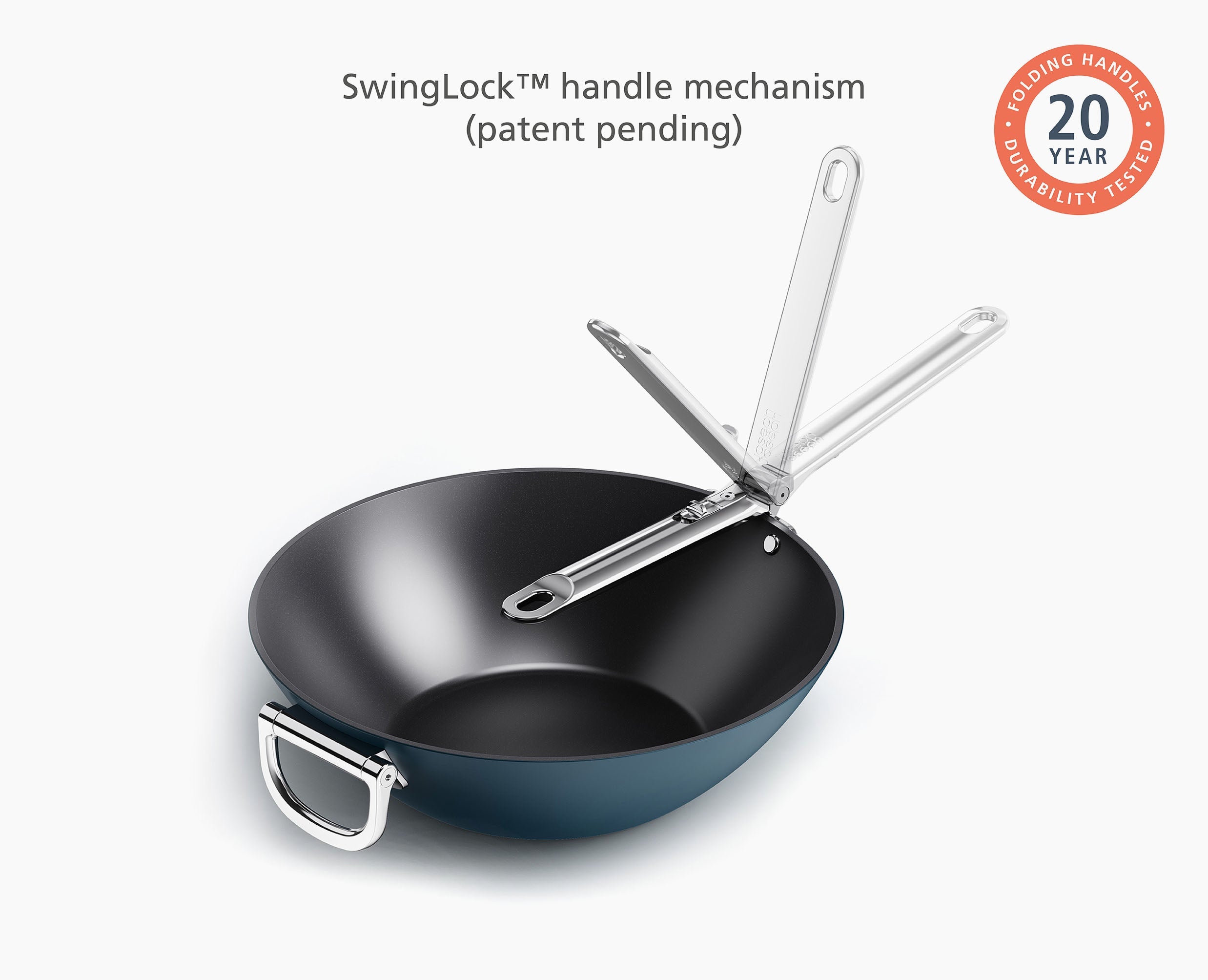 Space Folding Handle Ceramic Non-stick 12.5 Blue Wok - Image 5