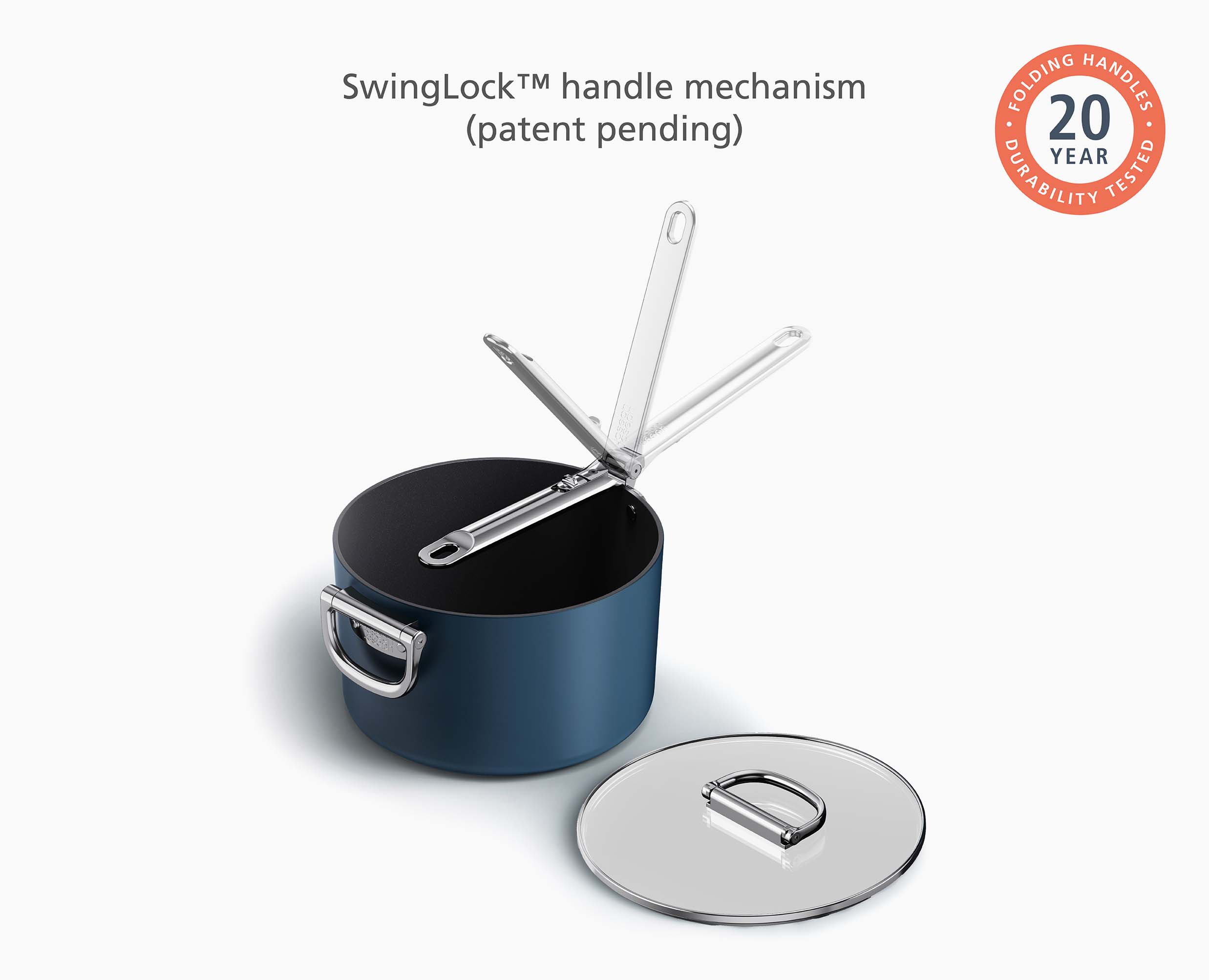 Space Folding Handle Ceramic Non-stick 6-piece Blue Saucepan Set - Image 5