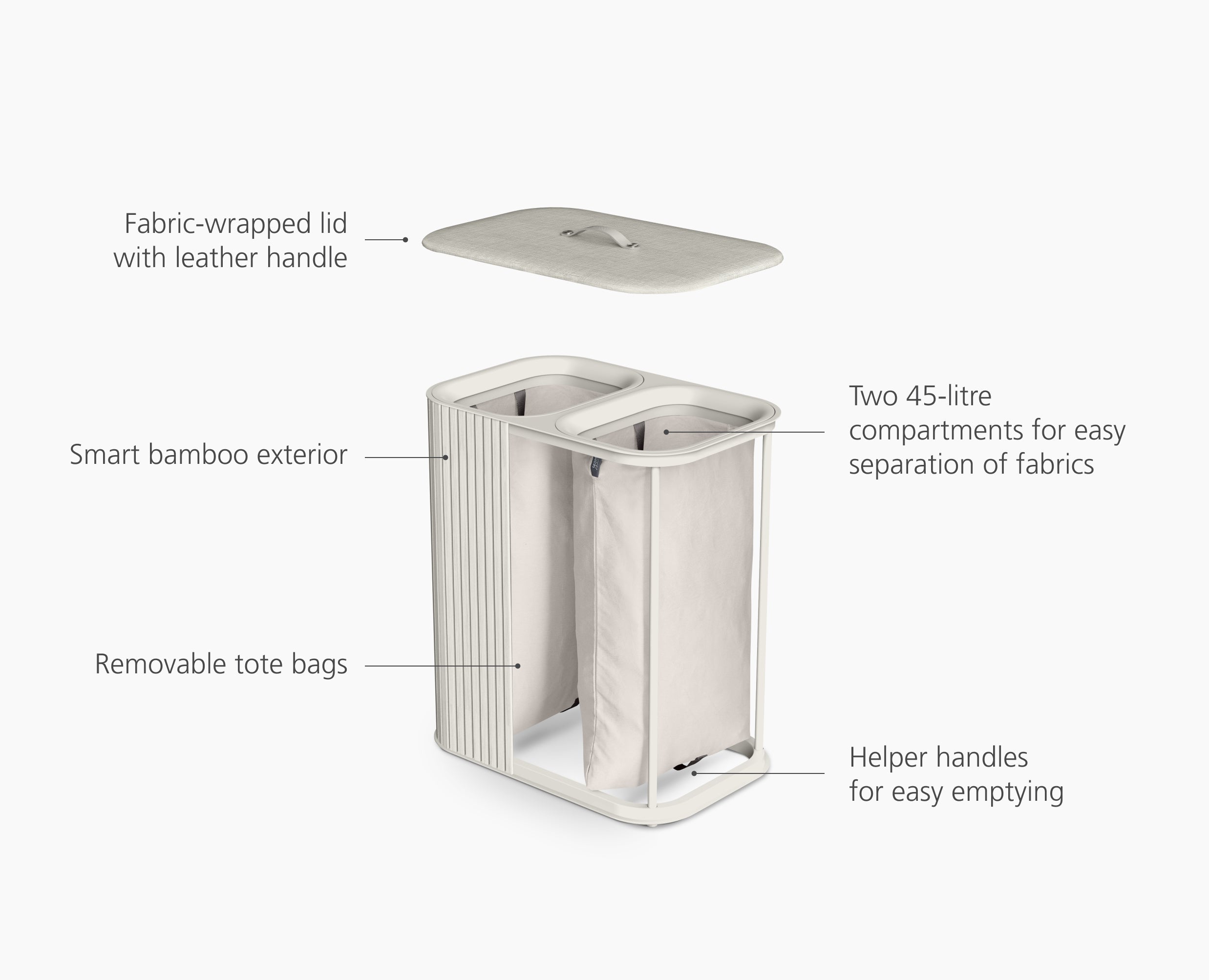 Tota Twin Luxe 90L Ecru Laundry Separation Basket - Image 6