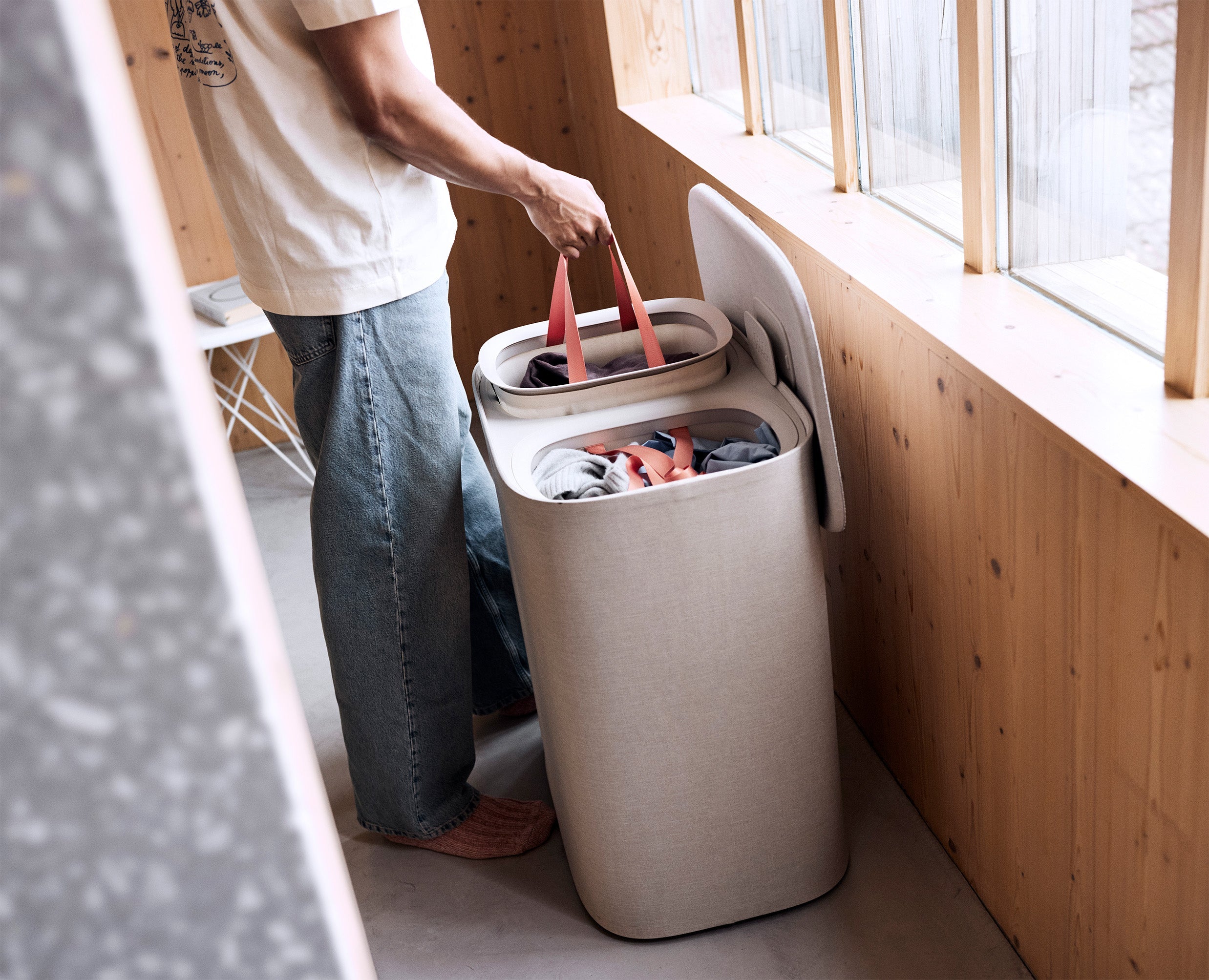 Tota 2 Twin 90L Pale Mushroom Laundry Separation Basket - Image 4