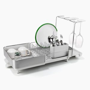 Extend  Steel Plus Expandable Stone Dish Drainer with Wine Glass Rack