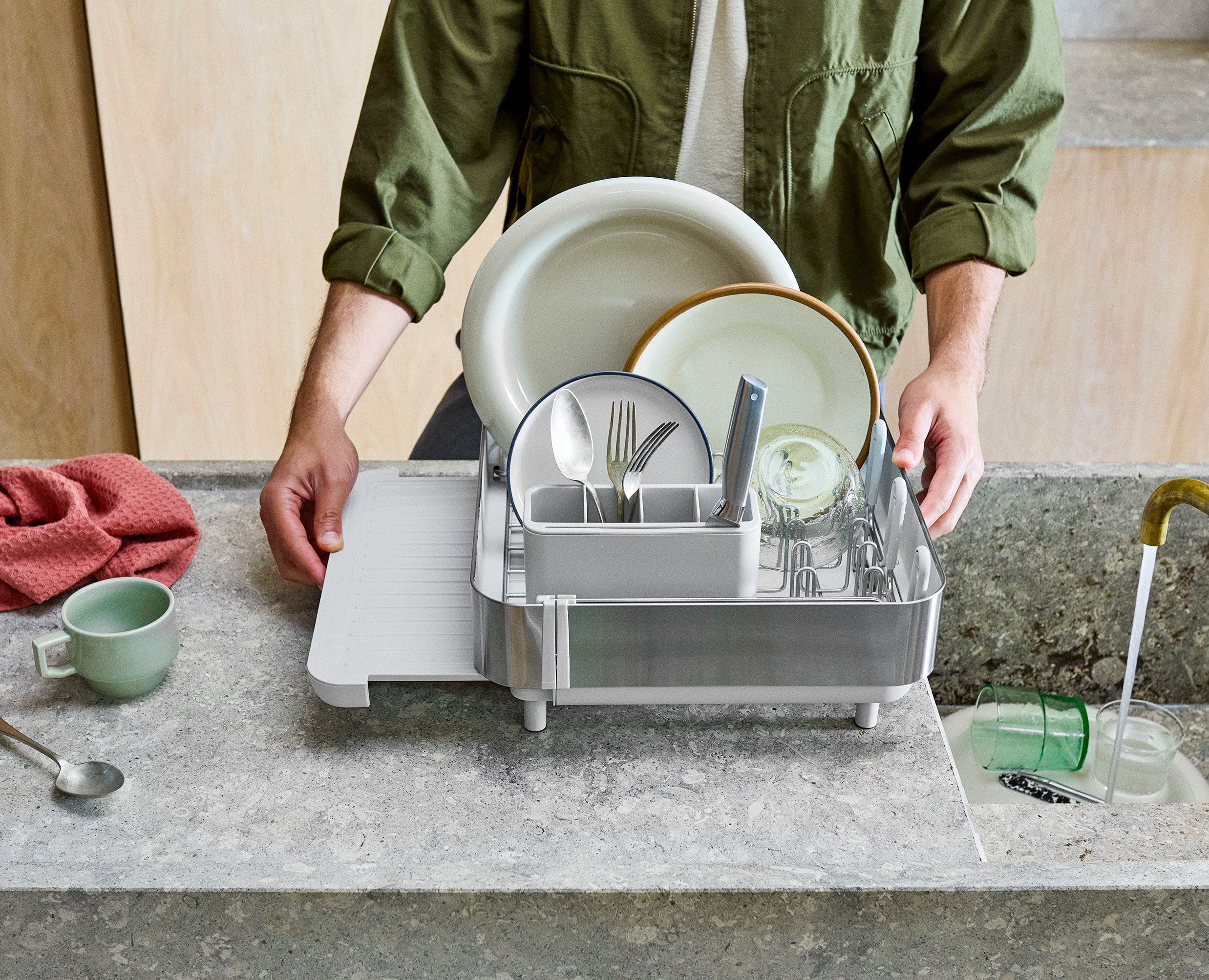 Extend Steel Plus Expandable Stone Dish Drainer with Wine Glass Rack - Image 2