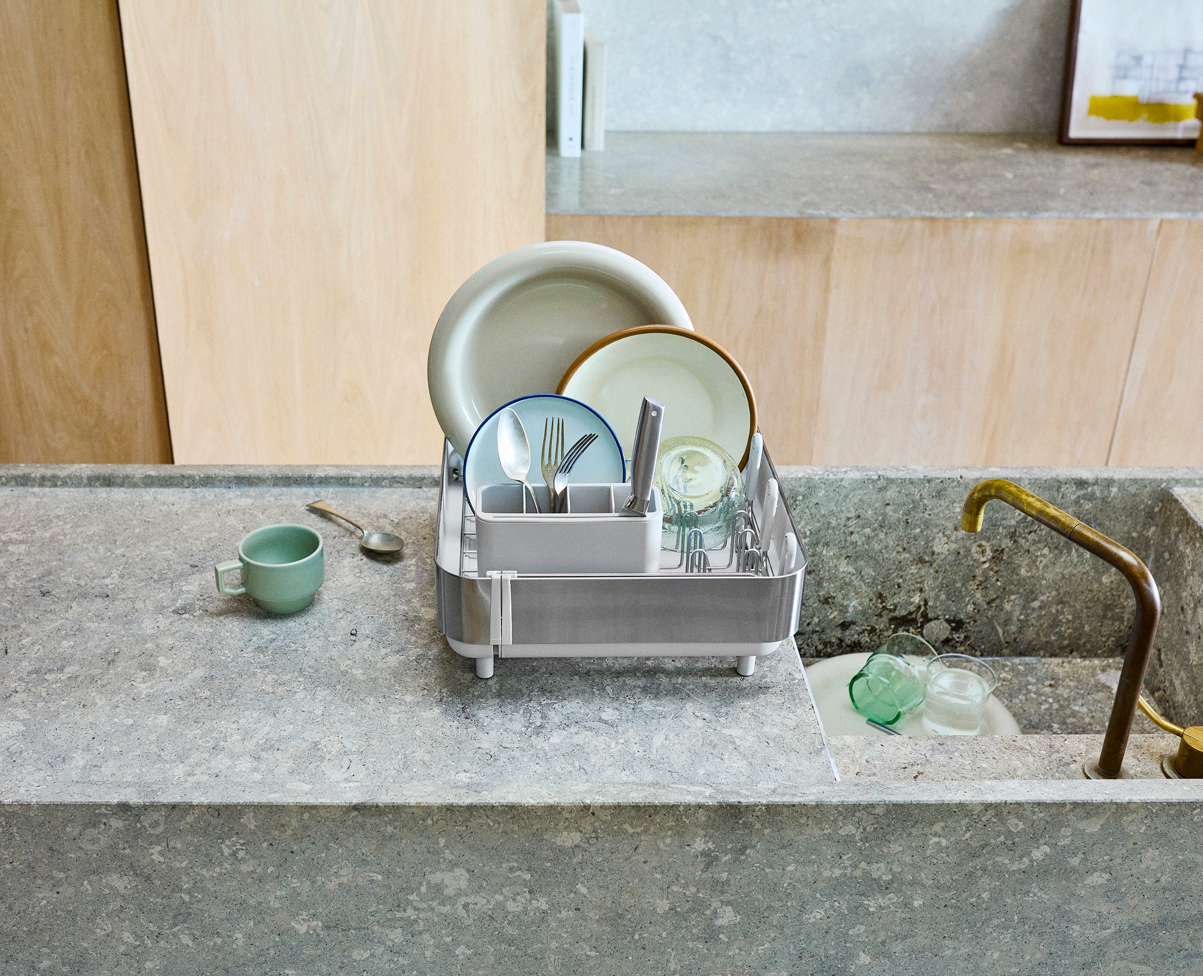 Extend Steel Plus Expandable Stone Dish Drainer with Wine Glass Rack - Image 4