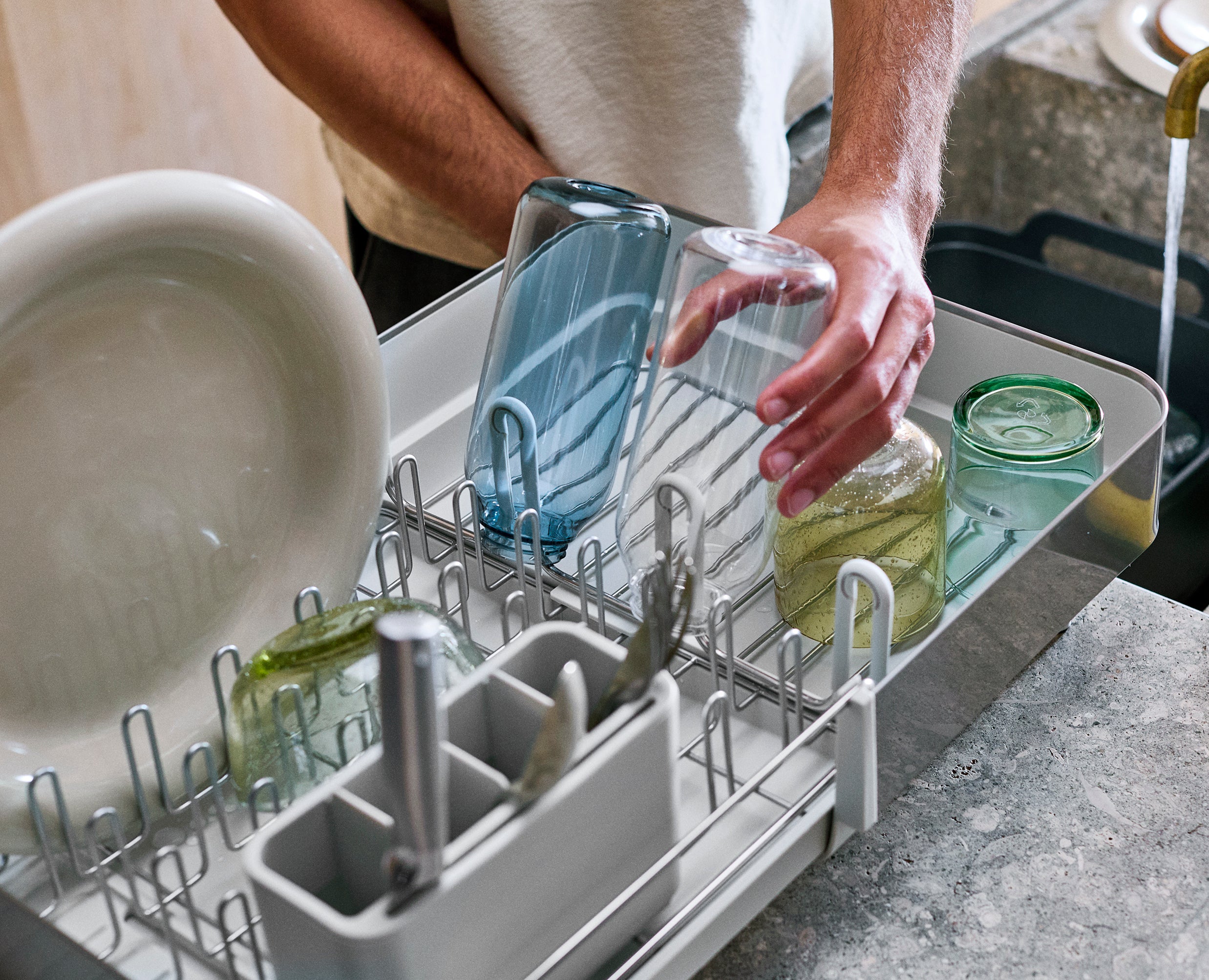 Extend Steel Plus Expandable Stone Dish Drainer with Wine Glass Rack - Image 5