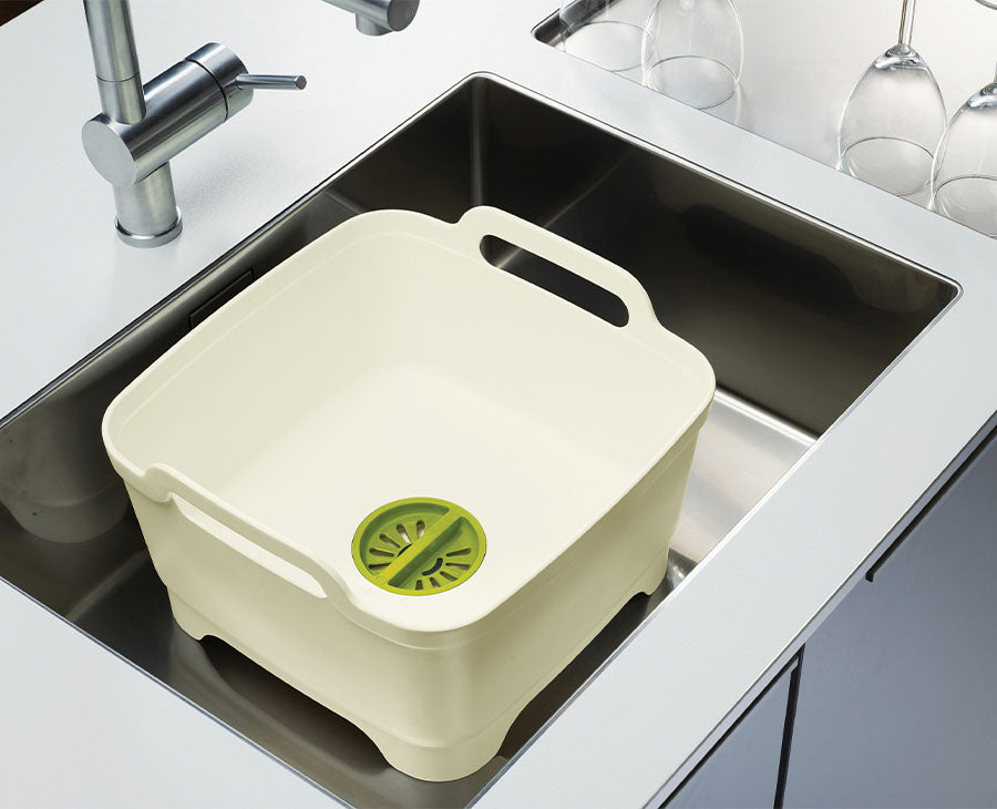 Wash&Drain White Green Washing Up Bowl - Image 2