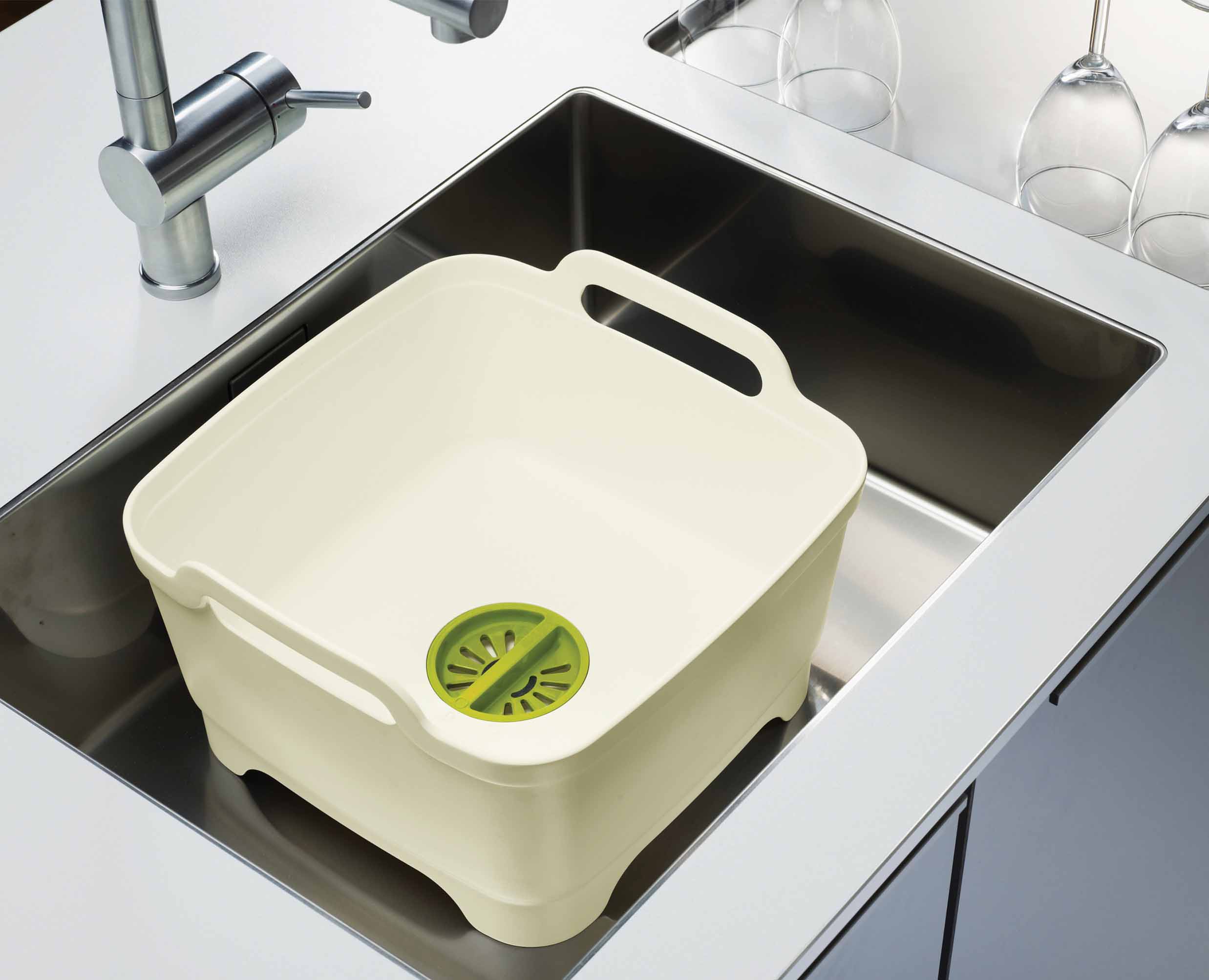 Wash&Drain White Green Washing Up Bowl - Image 3