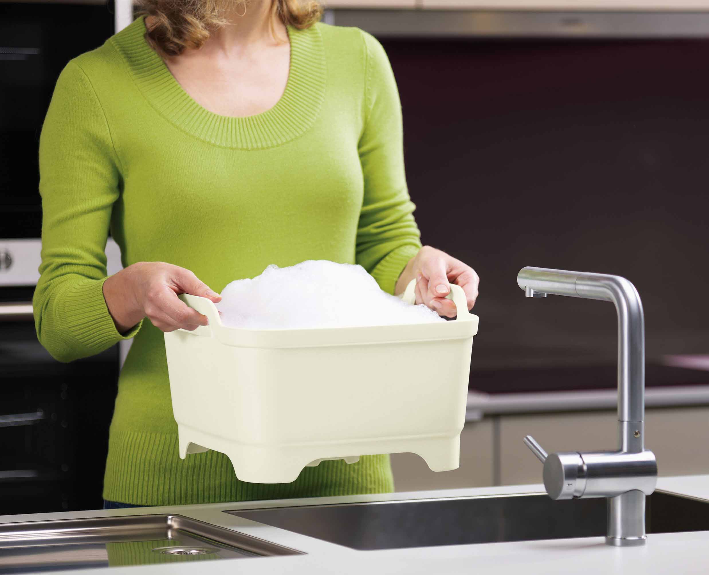 Wash&Drain White Green Washing Up Bowl - Image 4