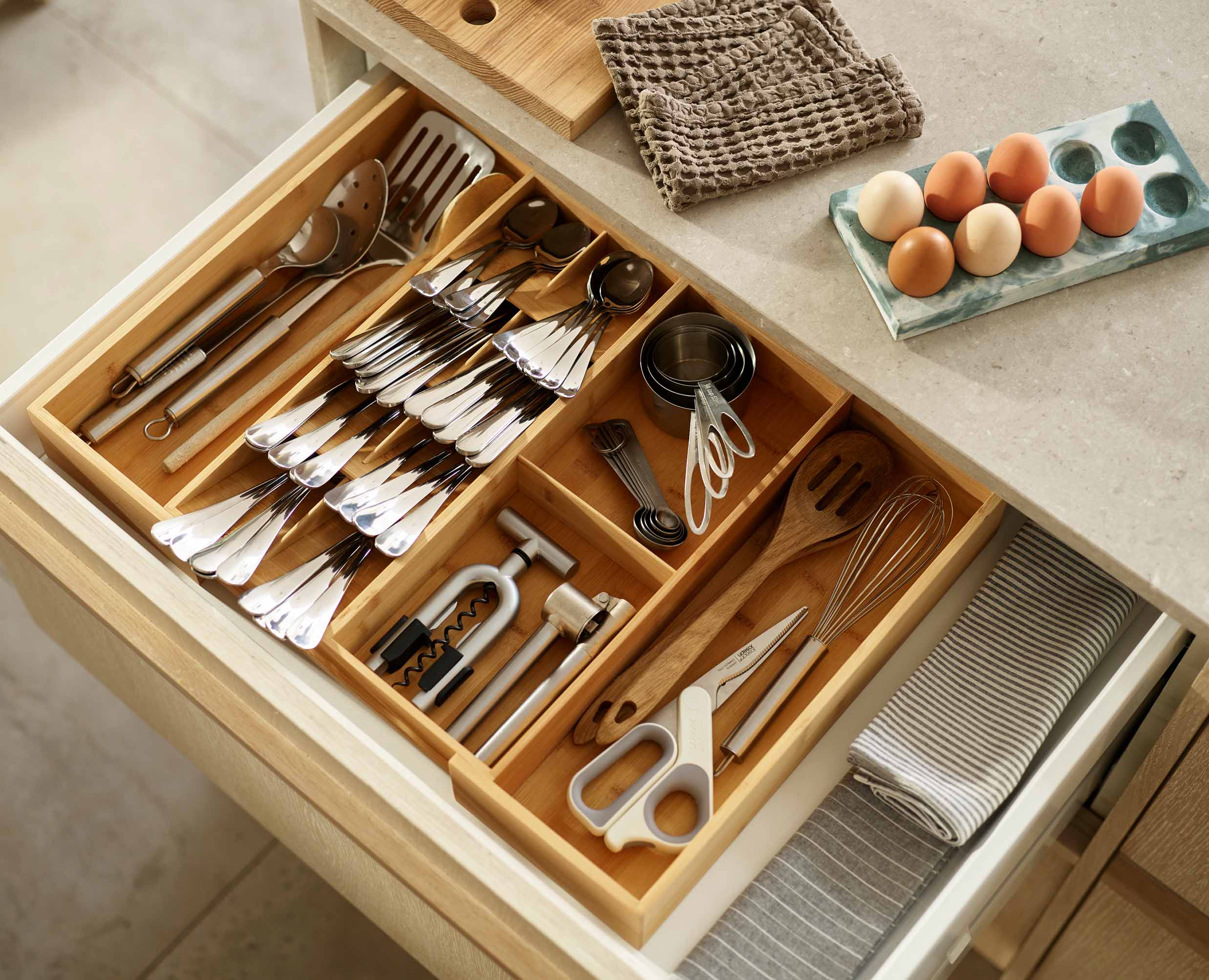 DrawerStore Bamboo Expanding Cutlery. Utensil & Gadgets Organizer - Image 3