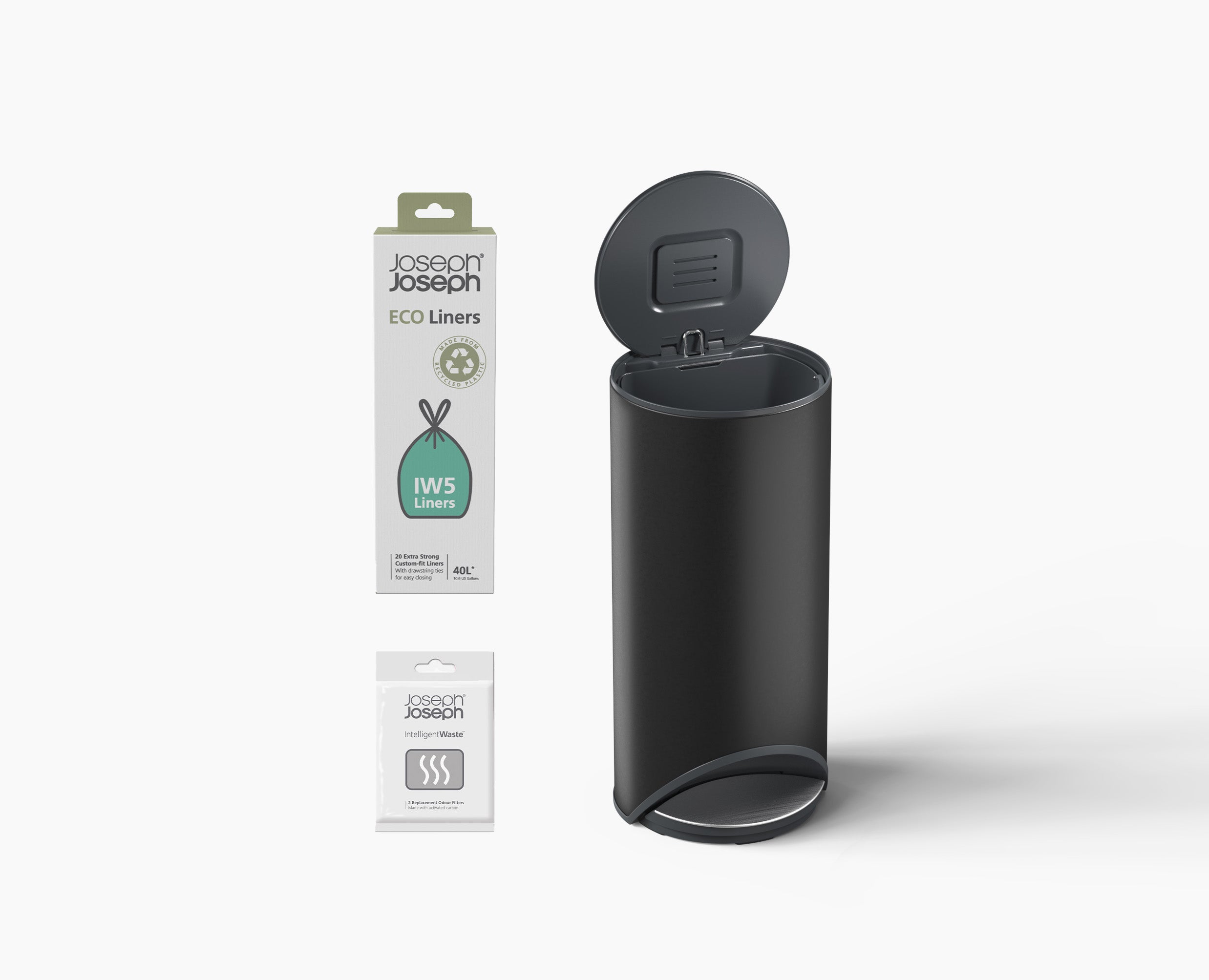 Arc 30L Easy-push Matt Black Pedal Trash Can Starter Set