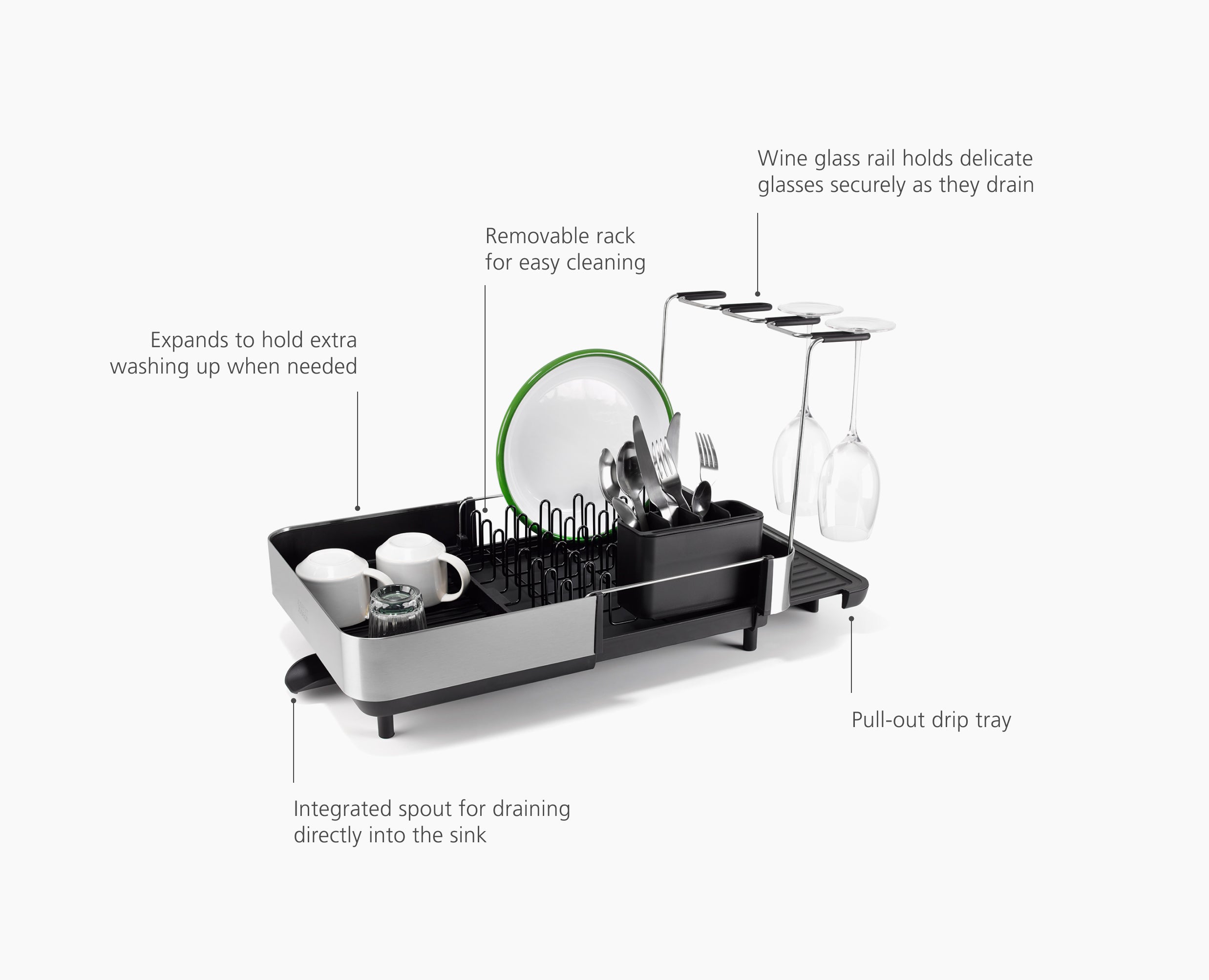 Extend Steel Plus Expandable Black Dish Drainer with Wine Glass Rack - Image 6