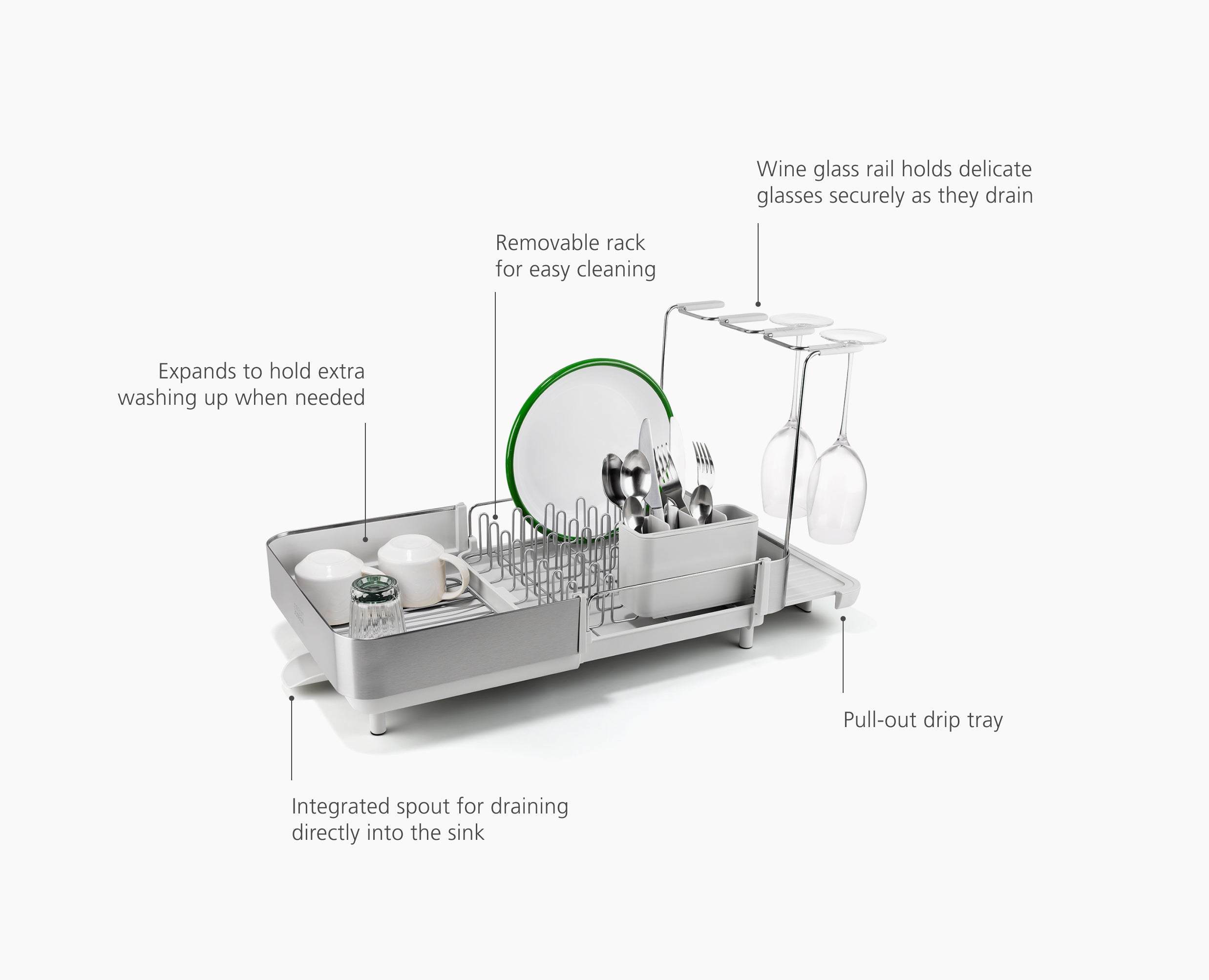 Extend Steel Plus Expandable Stone Dish Drainer with Wine Glass Rack - Image 6