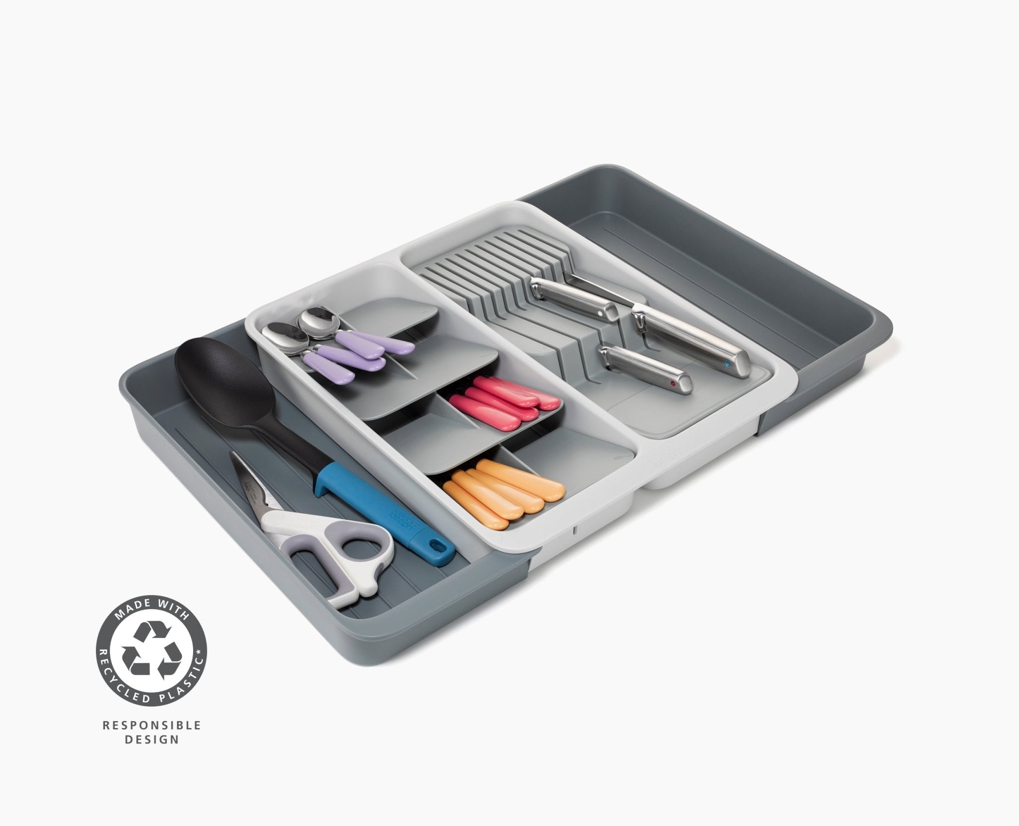 DrawerStore Expanding Tiered Cutlery. Utensil. Gadget & Knife Organizer