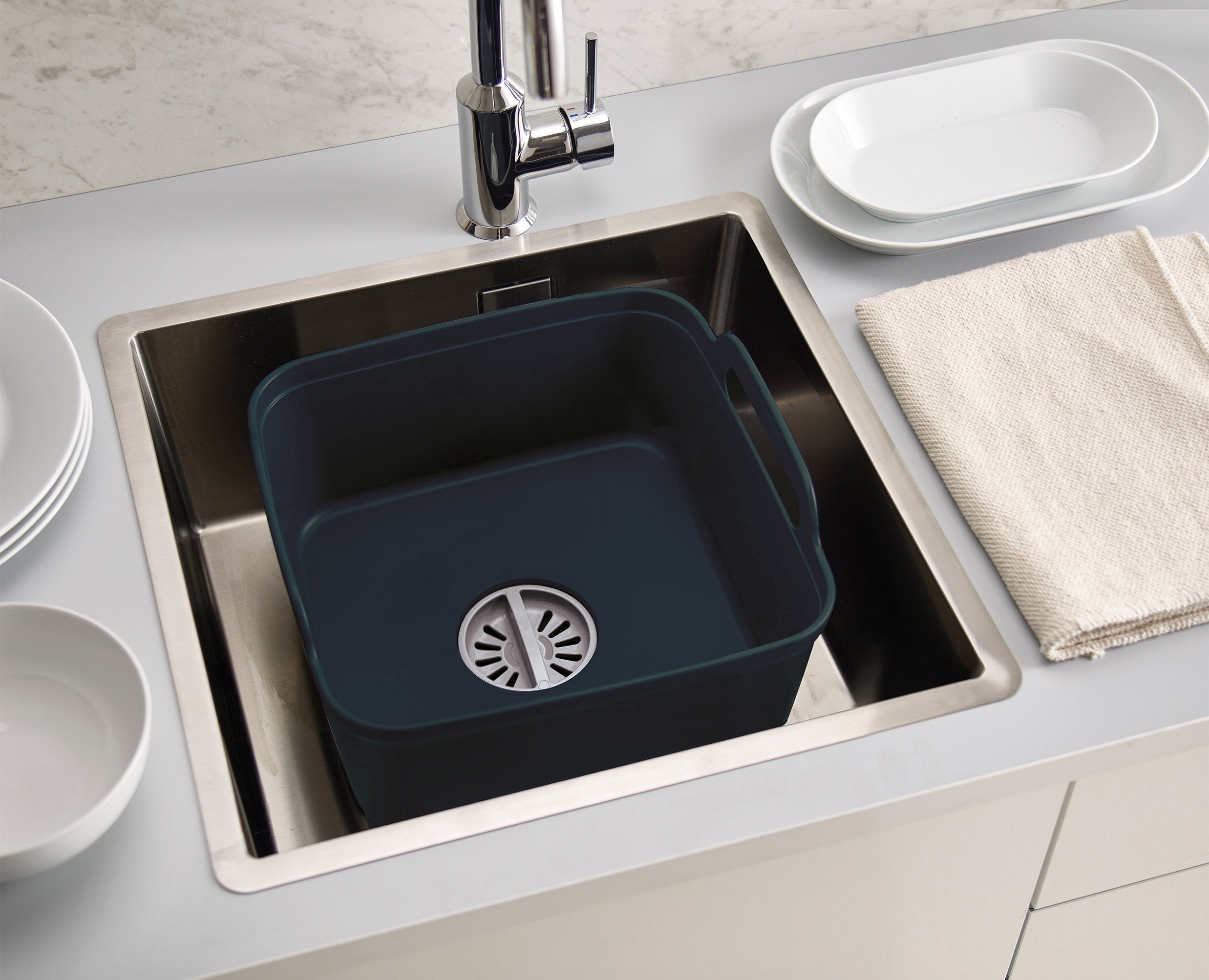 3-piece Gray Drainer. Washing-up Bowl & Brush Set - Image 5