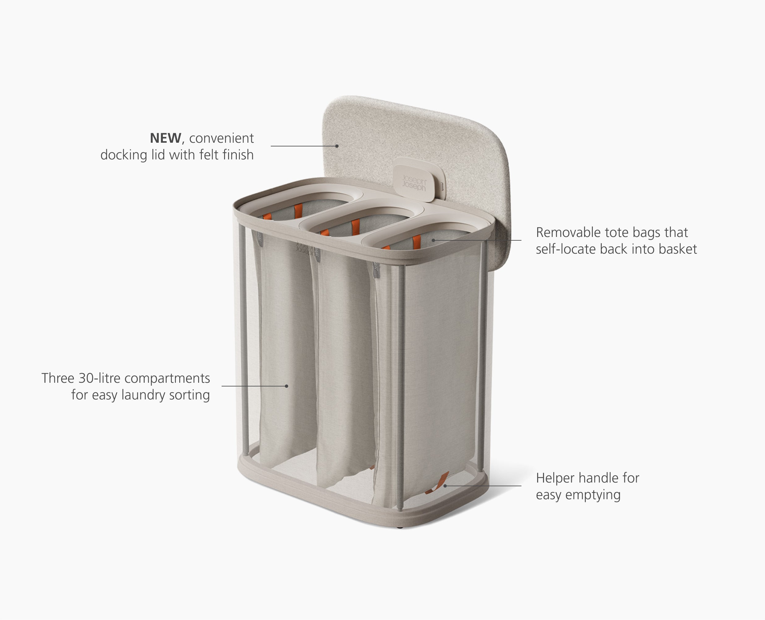 Tota 2 Trio 90L Pale Mushroom Laundry Separation Basket - Image 6