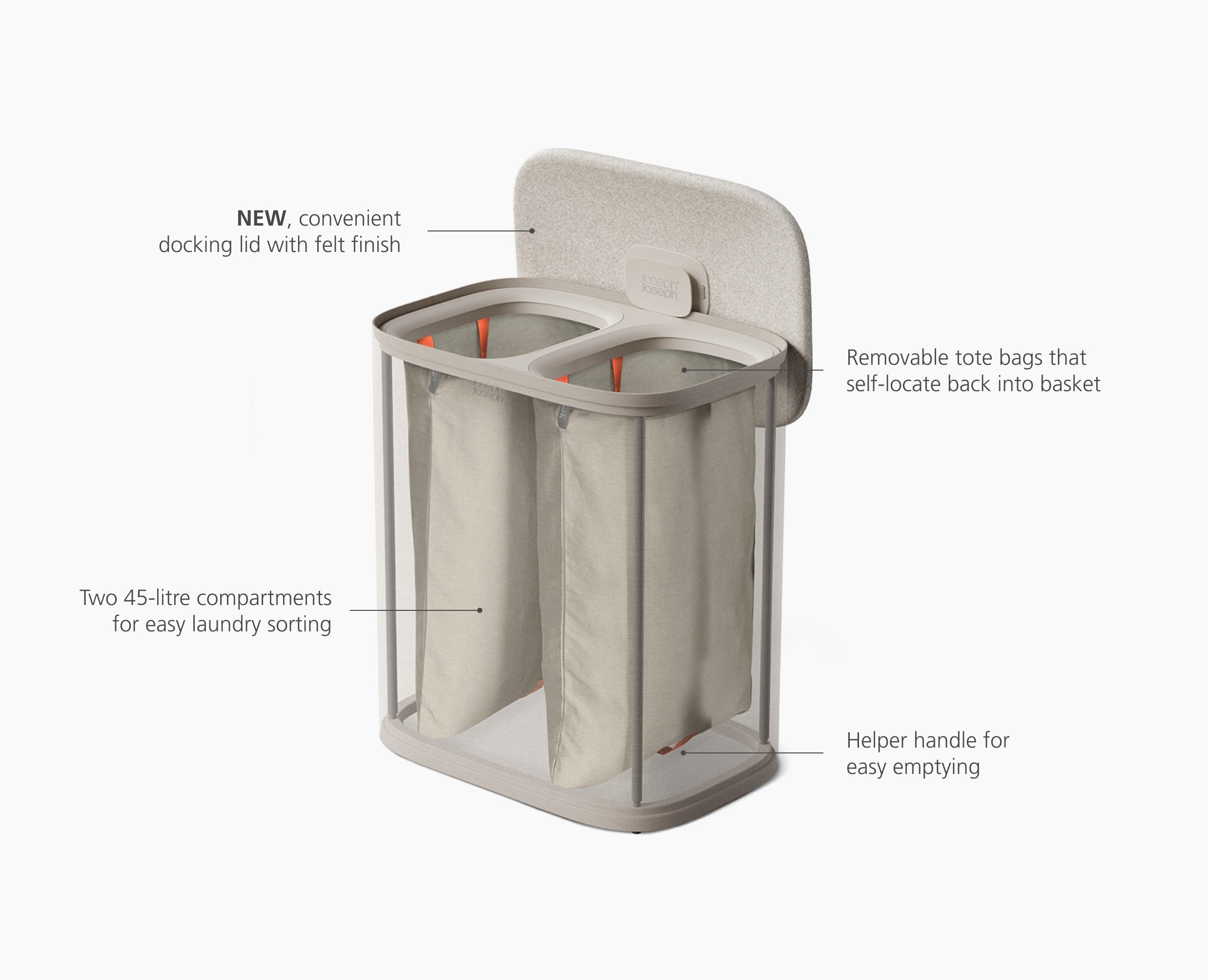 Tota 2 Twin 90L Pale Mushroom Laundry Separation Basket - Image 6