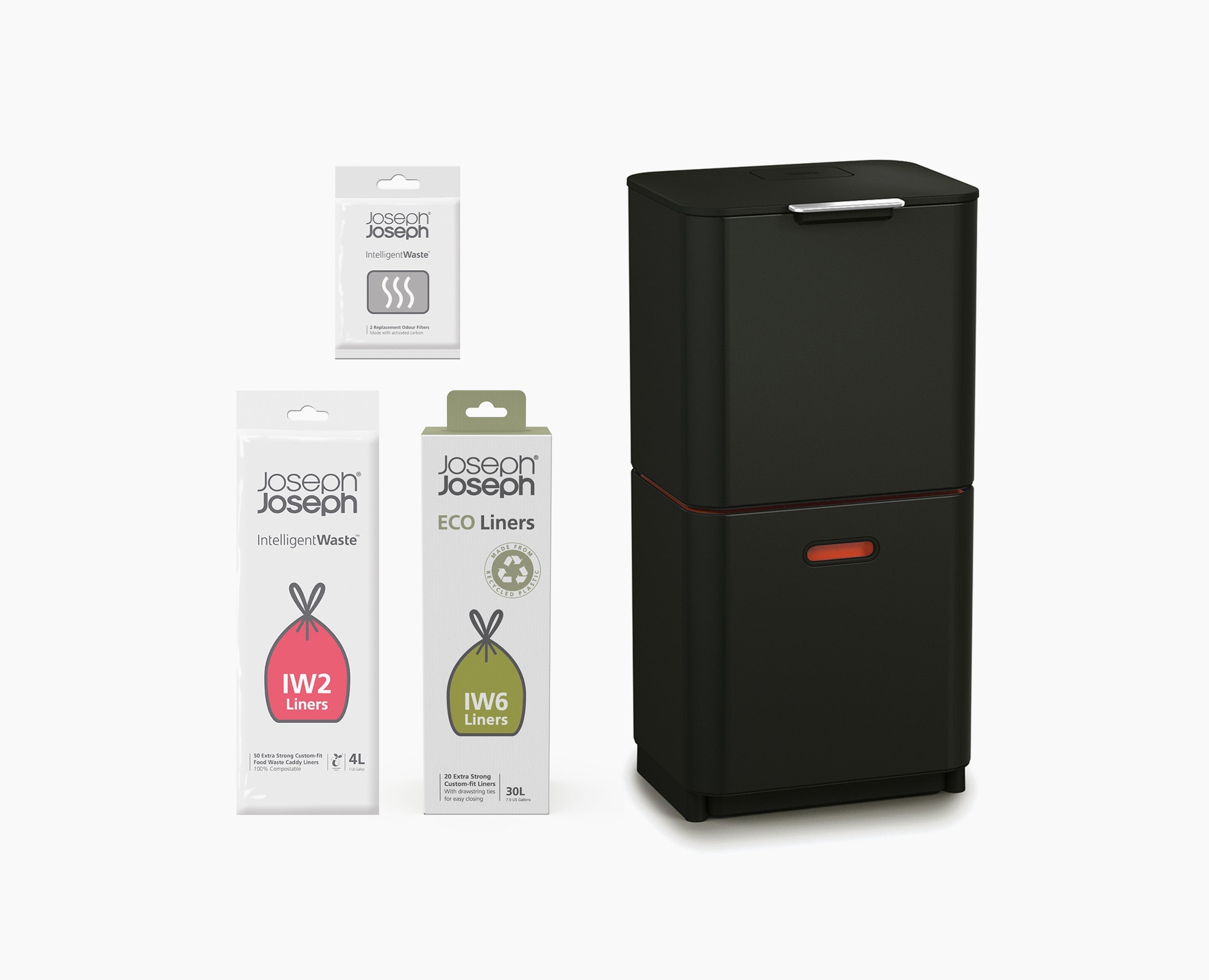 Totem Max 60L Black Waste & Recycling Trash Can Starter Set