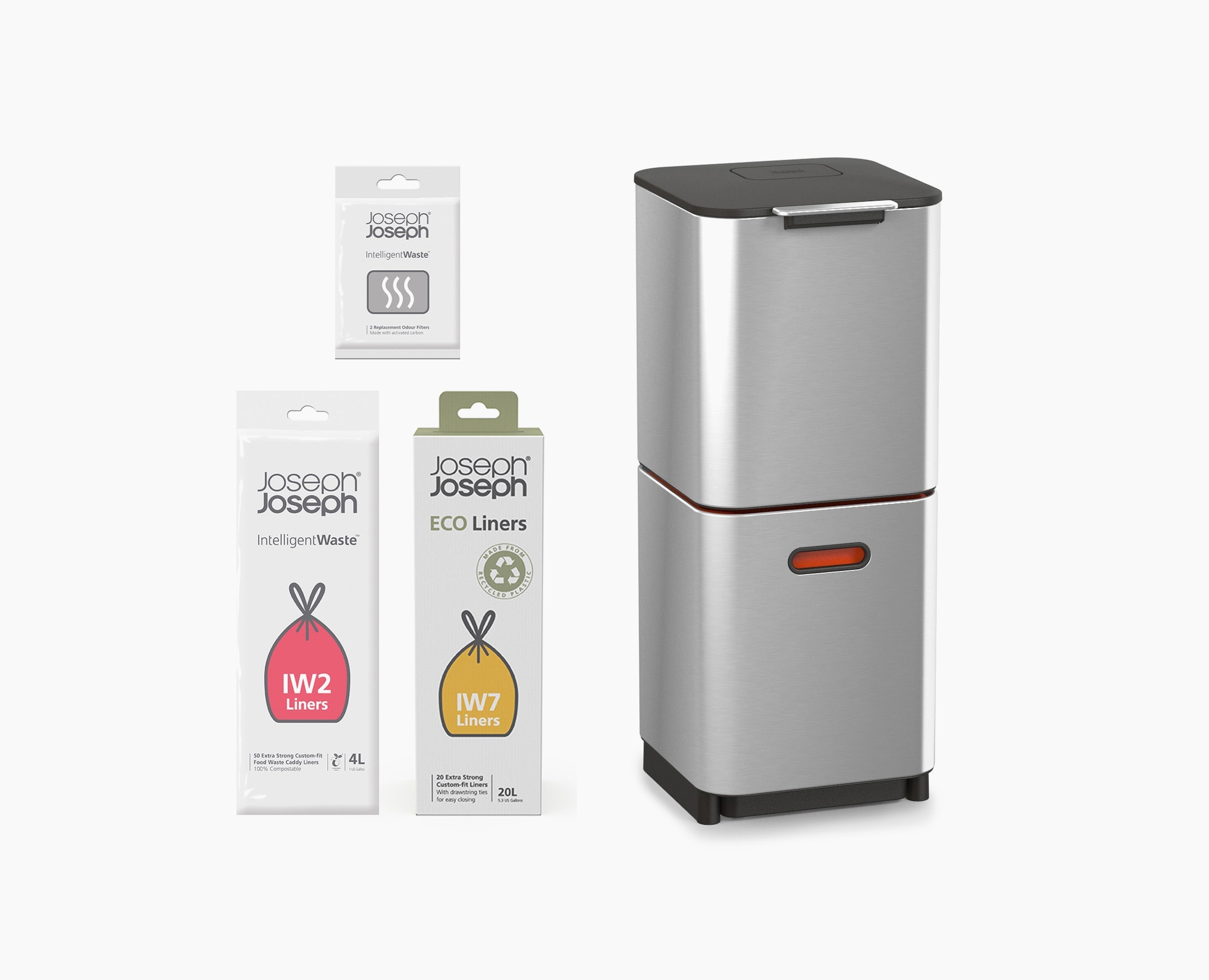 Totem Compact 40L Stainless-steel Waste & Recycling Trash Can Starter Set