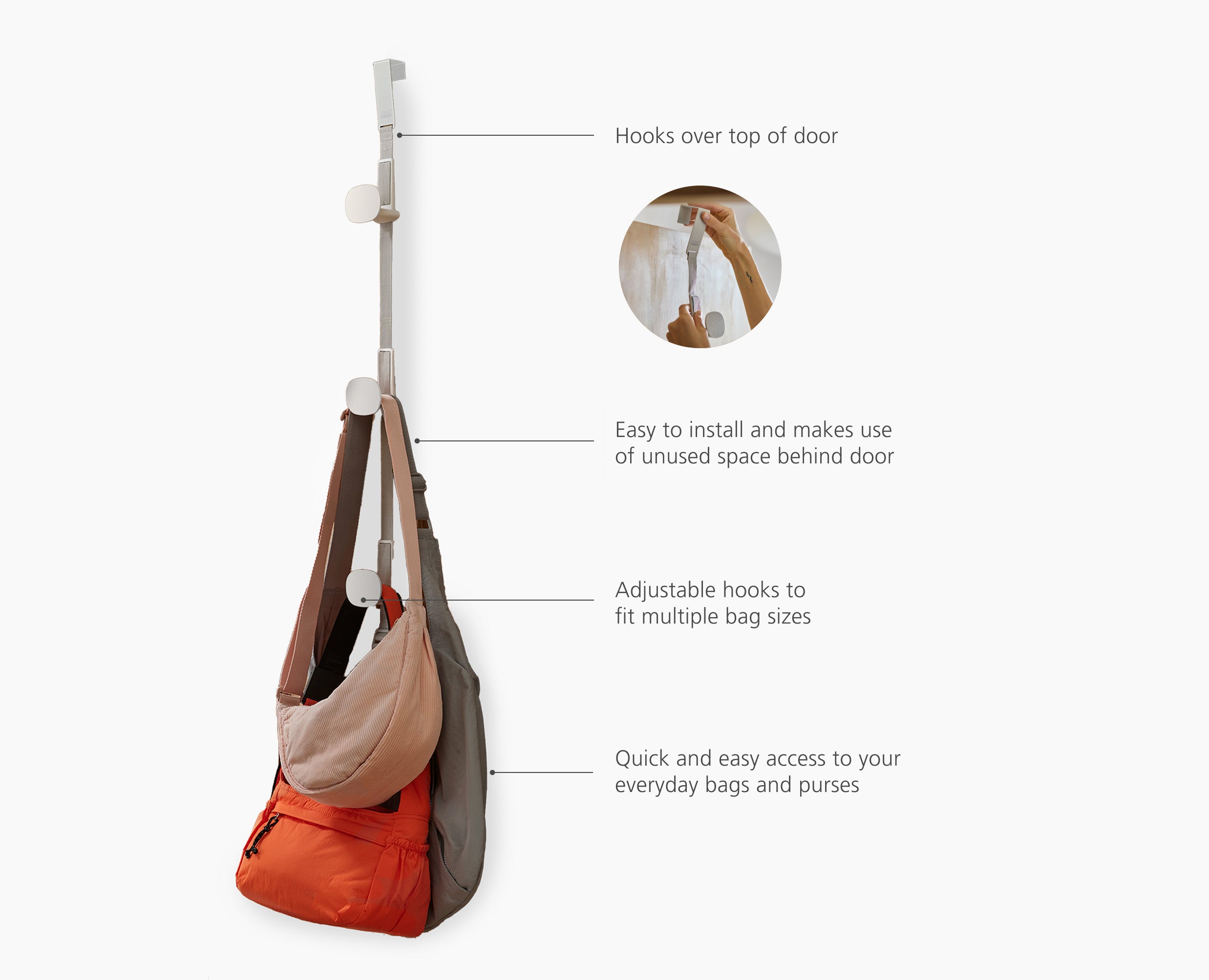 Orderly Ecru Over-Door Handbag Storage Holder - Image 6